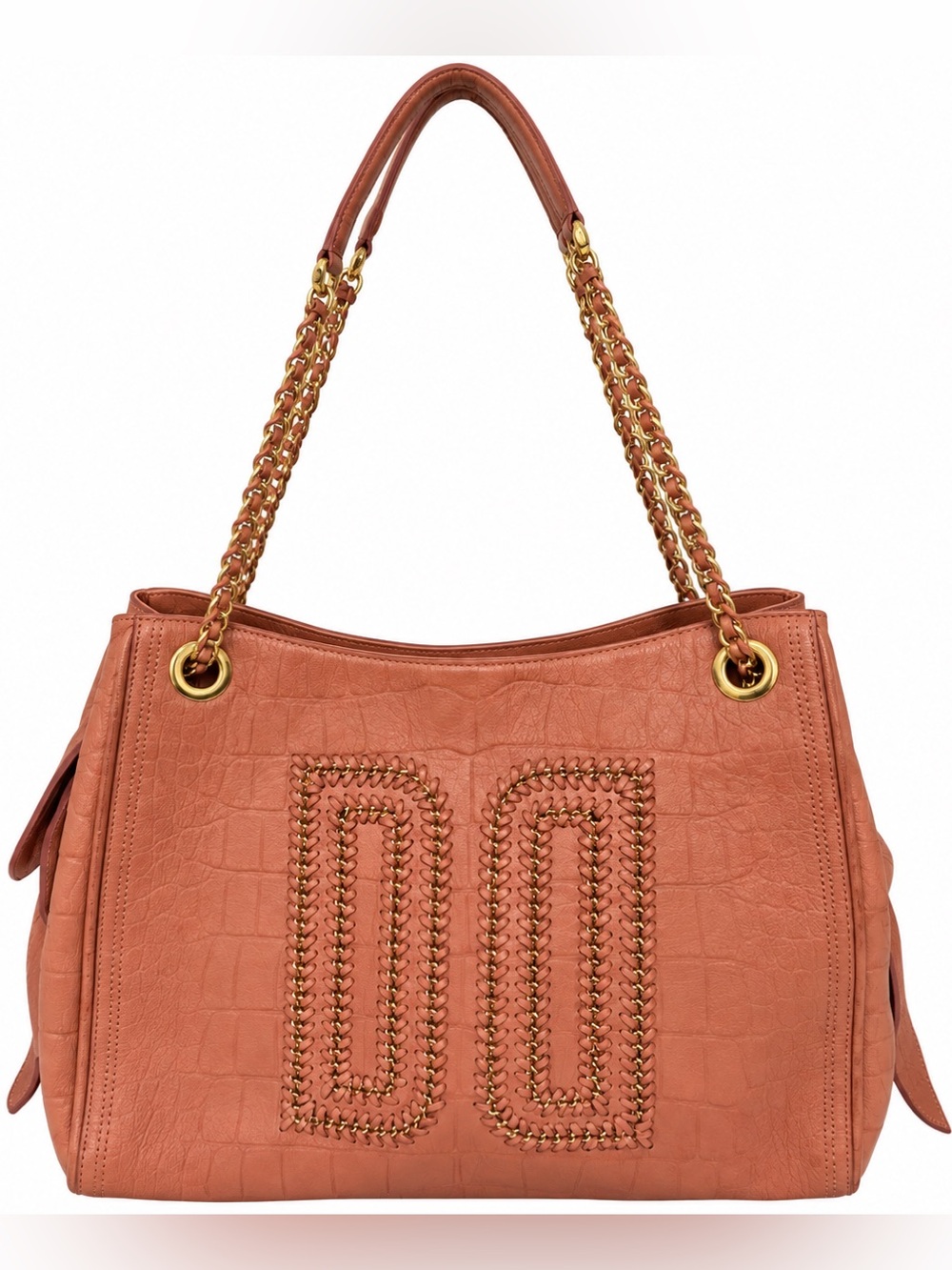 DAKS Pink Croc Embossed Leather Chain Shoulder Tote Bag Logo Purse
